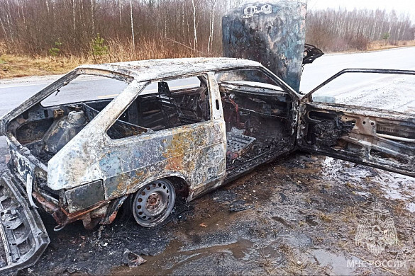 В Южском районе сгорел дотла автомобиль